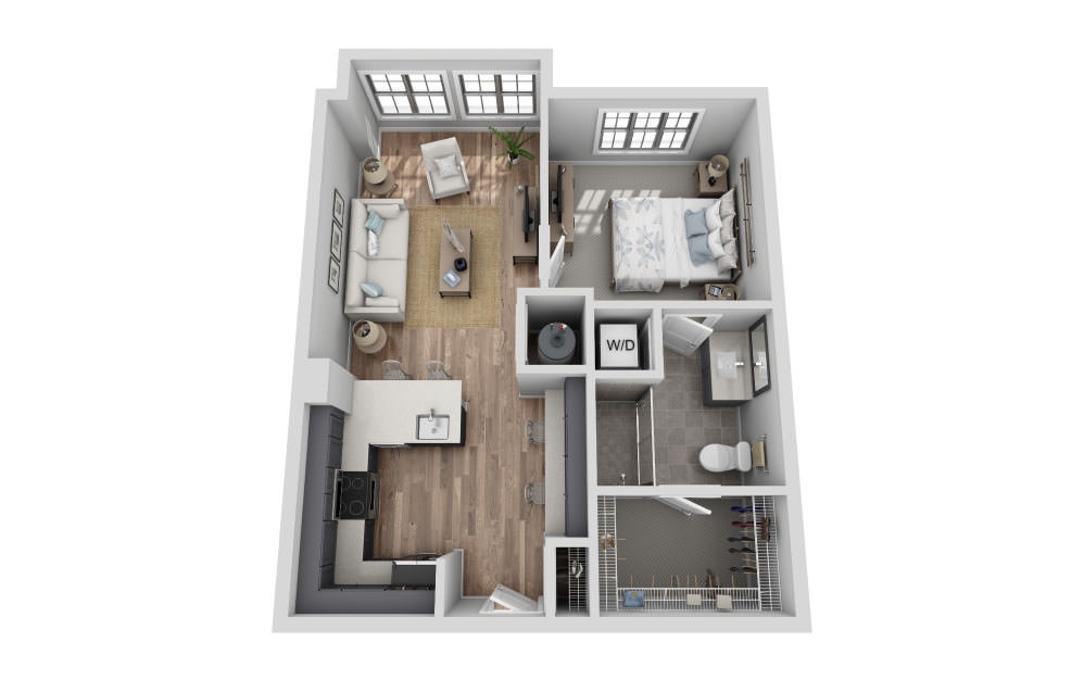 A-1A1 ANSI - 1 bedroom floorplan layout with 1 bathroom and 682 square feet (3D)