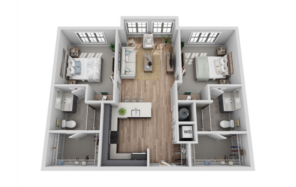 A-2A1 ANSI - 2 bedroom floorplan layout with 2 baths and 1009 square feet. (3D)