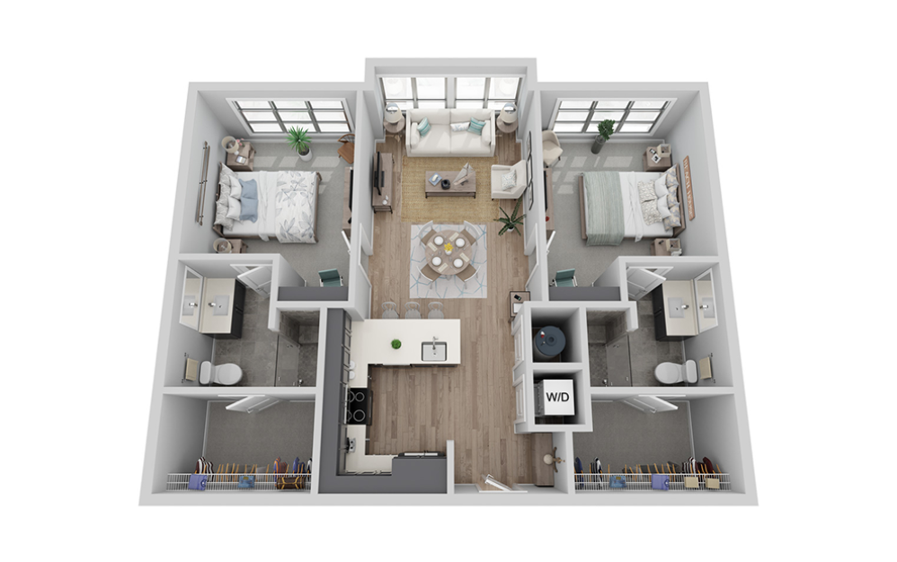 B-2A1 floor plan - 2 bed, 2 bath - Carolina Square Apartments in Chapel Hill, North Carolina