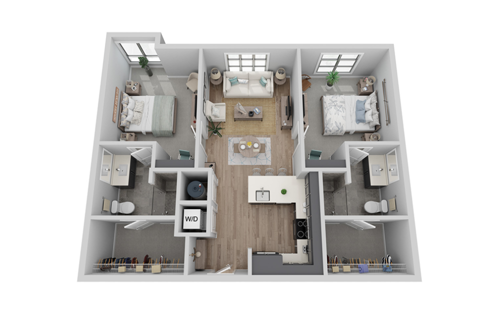 B-2F floor plan - 2 bed, 2 bath - Carolina Square Apartments in Chapel Hill, North Carolina