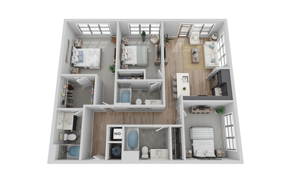 B-3B1 floor plan - 3 bed, 3 bath - Carolina Square Apartments in Chapel Hill, North Carolina