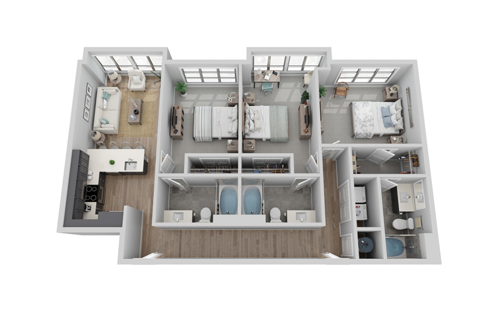 B-3C1 floor plan - 3 bed, 3 bath - Carolina Square Apartments in Chapel Hill, North Carolina