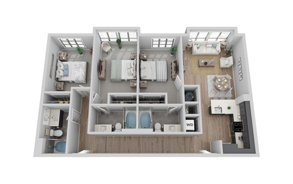 B-3H floor plan - 3 bed, 3 bath - Carolina Square Apartments in Chapel Hill, North Carolina