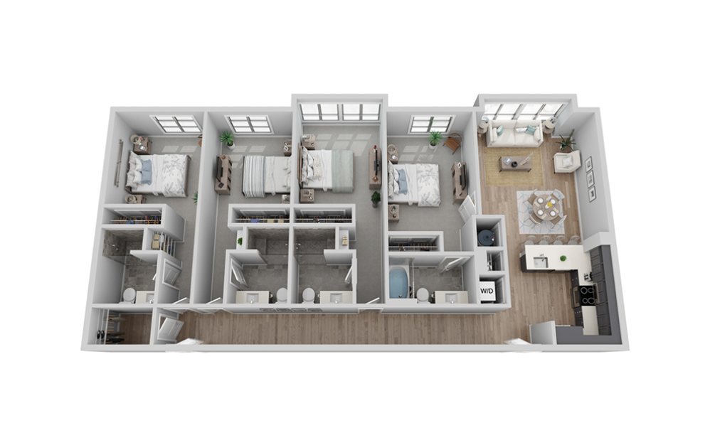 B-4D floor plan - 4 bed, 4 bath - Carolina Square Apartments in Chapel Hill, North Carolina