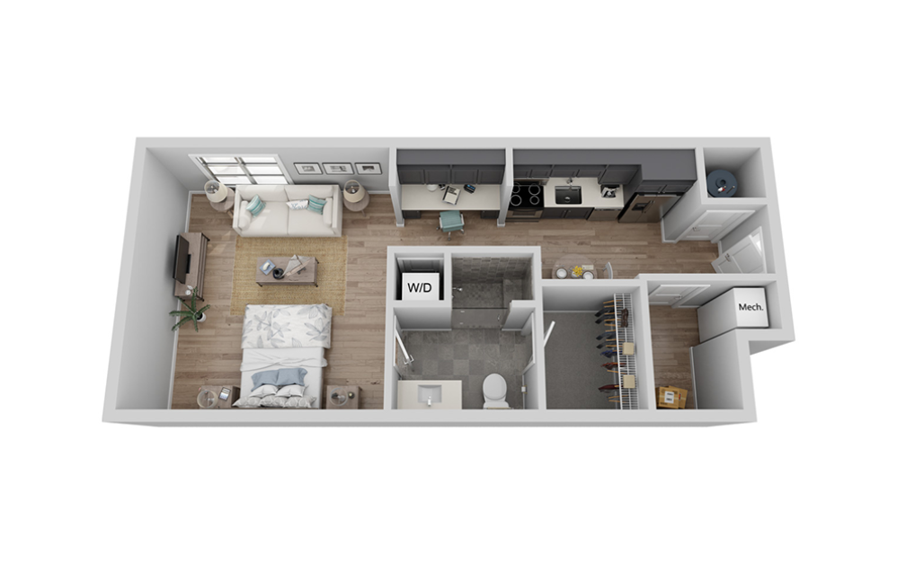 B-SC1 floor plan - studio, 1 bath - Carolina Square Apartments in Chapel Hill, North Carolina